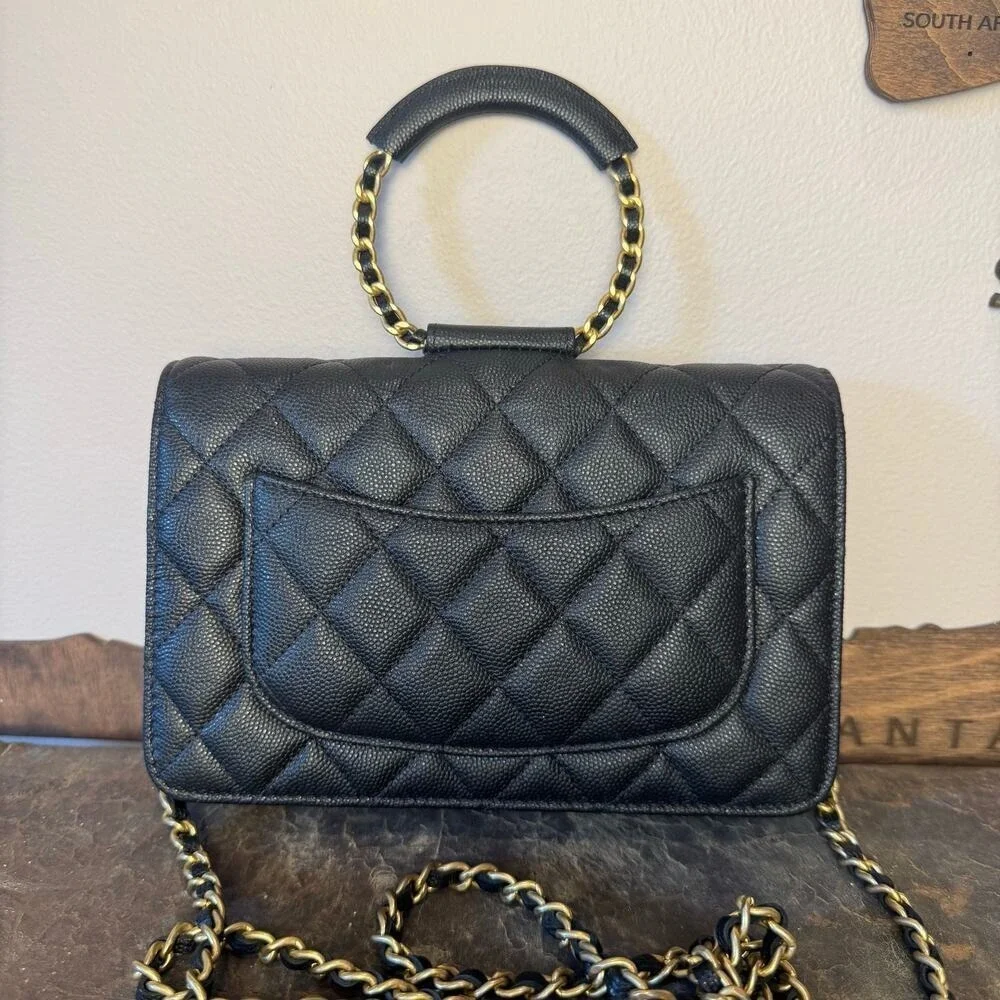 Chanel Black Caviar Circle Handle Crossbody Bag WOC Series GHW Authentic CoA